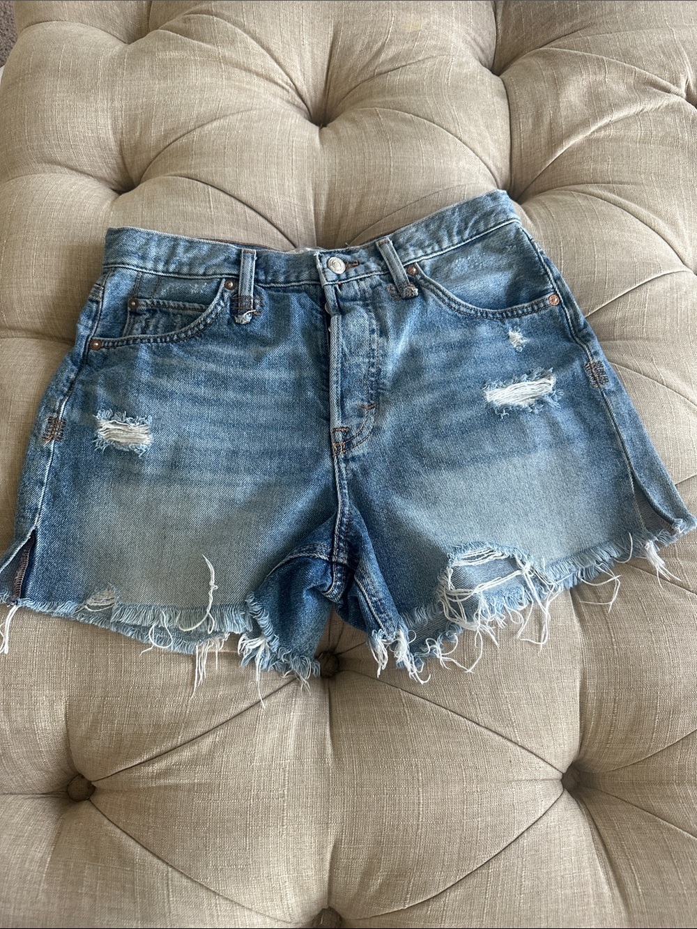 We The Free Light Blue Distressed Denim Cutoff Shorts